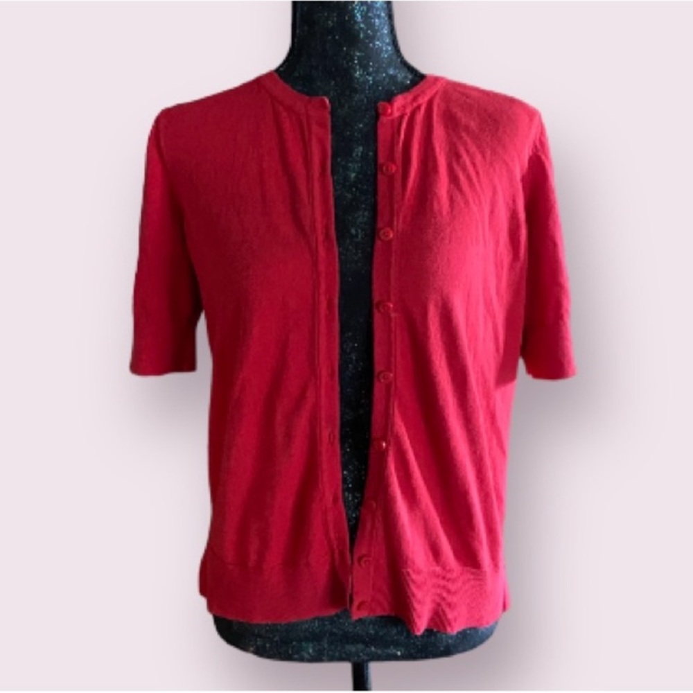 Loft Outlet Short Sleeve Cardigan in Red